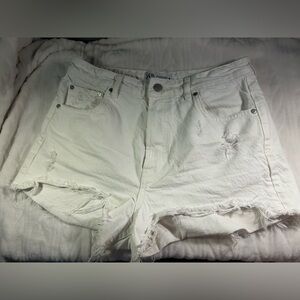 Zara White Frayed Jean Shorts